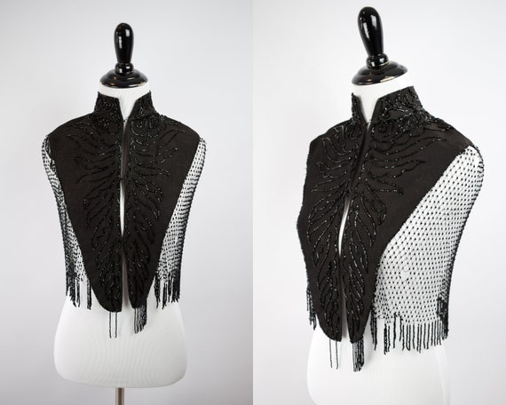 1890s Victorian Mourning Jet Beaded Mantel Cape //