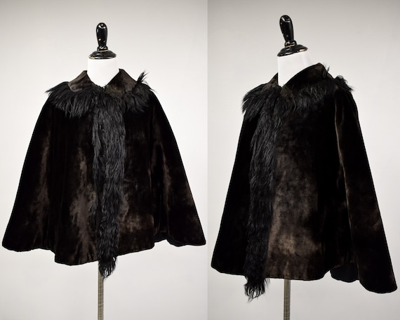1900s Edwardian Velvet /& Horsehair Cape Antique 1900s Dark Brown Velvet Seal Fur Edwardian Cape Antique 1900s Witchy Gothic Capelet