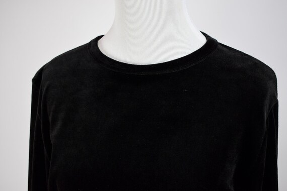 1990s Black Velour Cropped Sweatshirt // 1990s Gr… - image 7