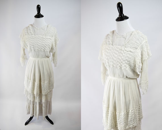 1910s Edwardian Tiered Wedding Gown // Antique 191