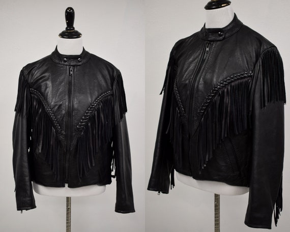 1980s Black Fringe Leather Jacket // Vintage 1980s