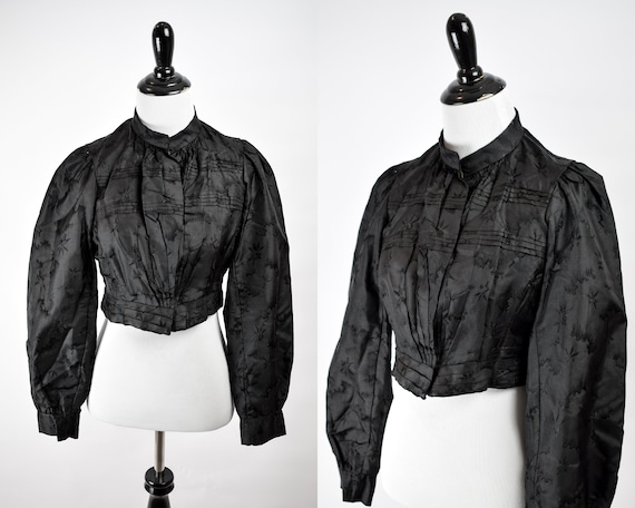 1890s Victorian Mourning Patterned Silk Bodice / A