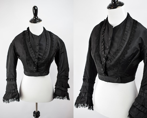 1880s Victorian Mourning Lace Bell Sleeve Bodice /