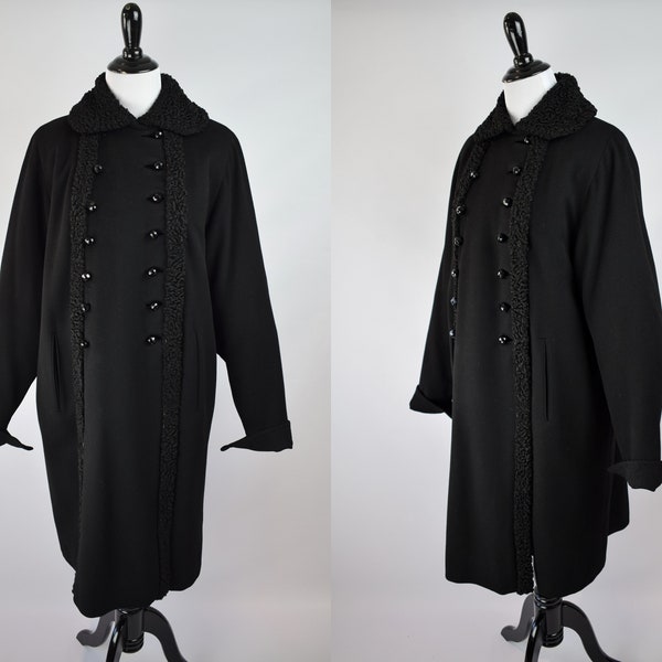 1940/50s Blouson Sleeve Double Breasted Coat // 40s 50s Black Wool Cocoon Coat // 40s Black Witchy Coat // Vintage Witchy Coat // Duval