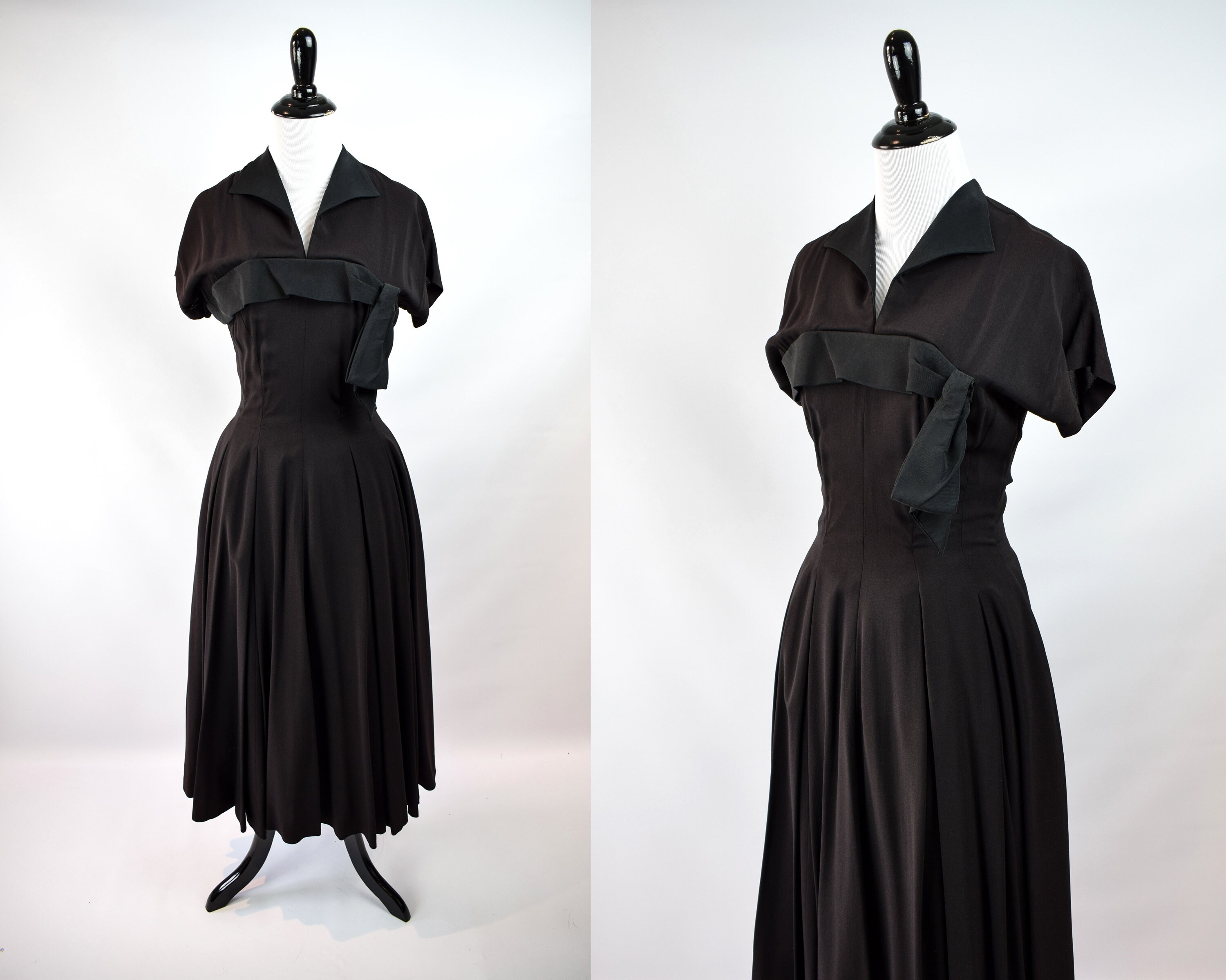 1940s Black Crepe Day Dress // 1940s 