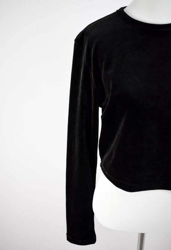 1990s Black Velour Cropped Sweatshirt // 1990s Gr… - image 6