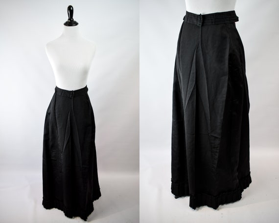 1900s Black Belted Victorian Silk Skirt // Antique
