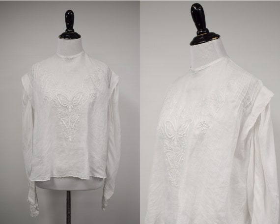 1910s Edwardian Art Nouveau Butterfly Embroidered