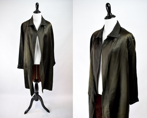 1920s Black Silk Shadow Stripe Duster Jacket *RARE