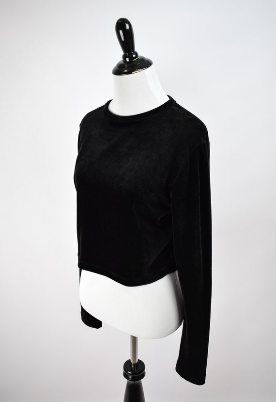 1990s Black Velour Cropped Sweatshirt // 1990s Gr… - image 3