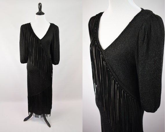 1980s Leather Fringe Dress // 80s Punk Rock Dress