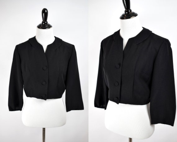 1940/50s Black Cropped Jacket // 1940s 1950s Cropp