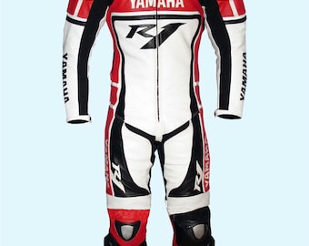 Nuevo traje de moto de cuero Yamaha R1 MotoGP: piel de vacuno con protección CE.