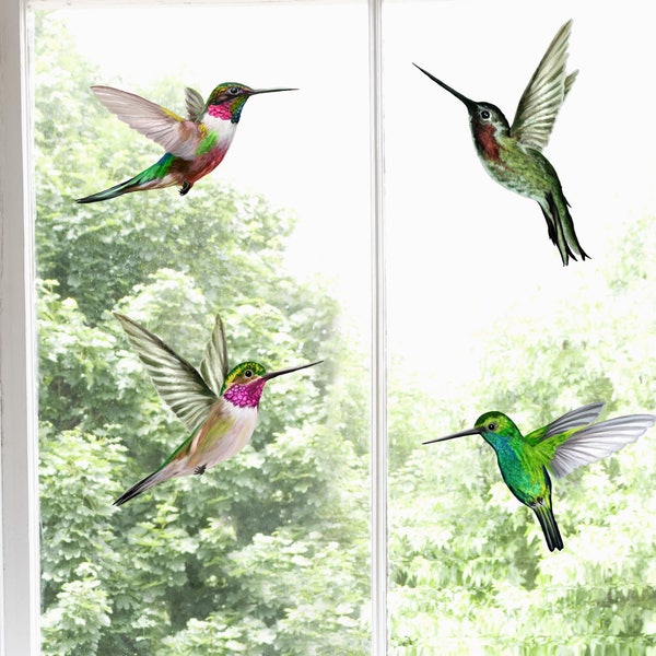 Schöne Kolibri-Fensteraufkleber (4er-Set) - Anti-Kollisions-Fensteraufkleber helfen, Vogelschläge zu verhindern