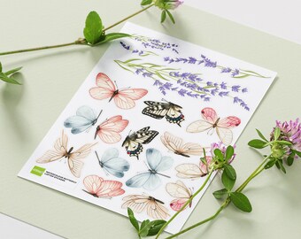 Butterfly & Lavender Laptop Stickers - Removable Device Decals, Watercolour Insect Stickers