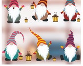 6 Colourful Scandinavian Christmas Gnomes Glass Clings Or Laptop Stickers - Scandi Nordic Tomte Nisse decorative decals