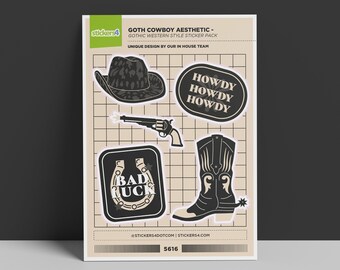 Pacote de Adesivos Cowboy Gótico - Adesivos para Laptop, Agenda, Diário e Volta às Aulas no Estilo Faroeste Gótico