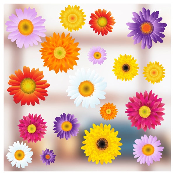 Spring Flower Window Stickers - Gerbera and Daisy Static Cling Decorations for Windows and Glass Doors