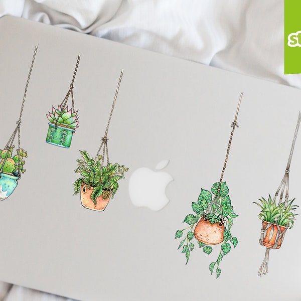 NEW VERSION Set of 5 Illustrated Hanging Plant Laptop Stickers