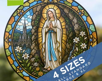 Our Lady of Lourdes Window Cling Sticker - Stained Glass Effect