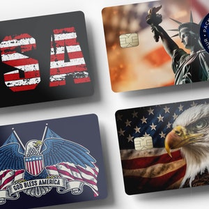 Autocollants pour cartes de crédit américaines, habillages fantaisie pour cartes bancaires, États-Unis, Dieu bénisse l'Amérique, Statue de la liberté, pygargue à tête blanche, autocollants faciles à appliquer