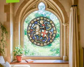 Extra-Large Stained Glass St George & the Dragon Window Cling Sticker