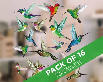 Set of 16 Mixed Size Humming Bird Window Stickers