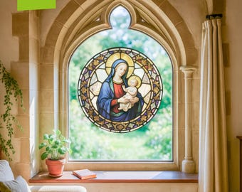 Extra-Large Madonna & Child Stained Glass Window Cling Sticker