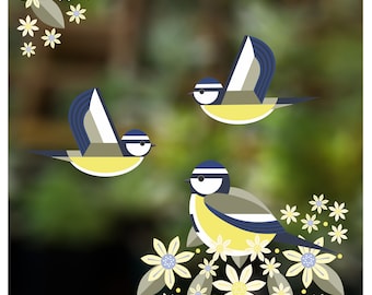 I Like Birds Window Stickers - Blue Tits, Goldfinch, Chaffinch and Bullfinch Bird Window Collision Window Clings