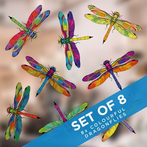 8 Beautiful Dragonfly Double-Sided Cling Window Stickers - Anti-collision window clings to help prevent bird-strikes