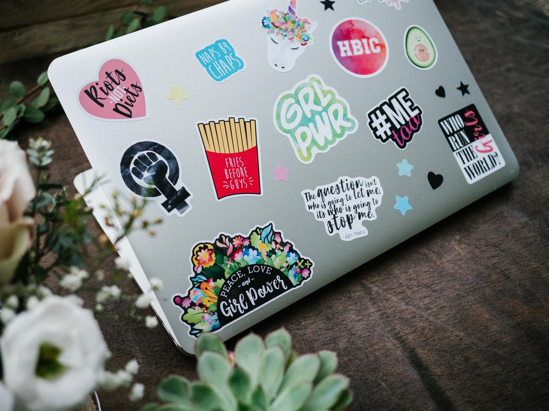 Woman On Computer Sticker Feminist Vinyl Sticker Set: Girl Power Decals for Laptop, Planner - Etsy