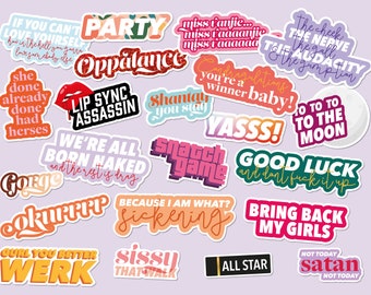 Drag Race Fan Bumper Sticker Pack, Drag Queen Quotes, MacBook-stickers, RuPaul's Drag Race