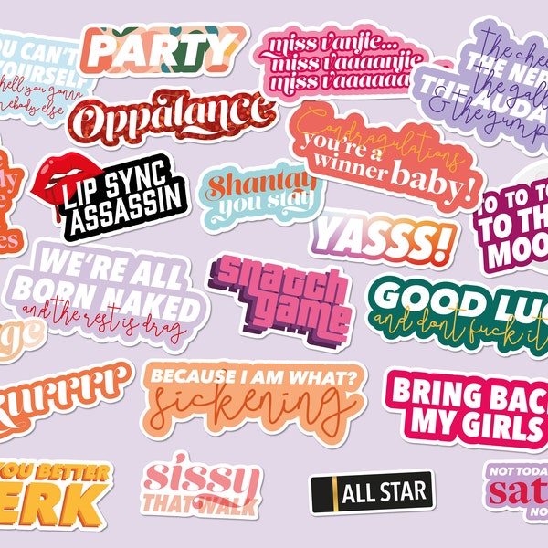 Drag Race Fan Bumper Sticker Pack, Drag Queen Quotes, MacBook Decals, RuPaul's Drag Race