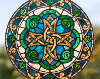 Stained Glass Celtic Cross with Knotwork Window Cling Sticker