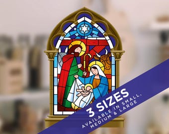 Stained Glass Style Christmas Nativity Scene