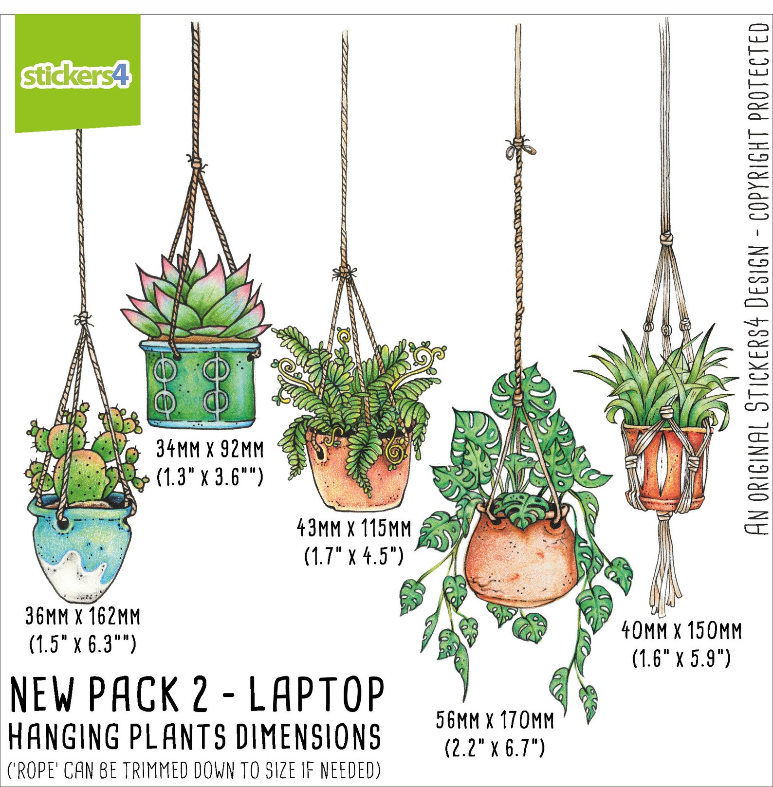 Illustrated Hanging Plant Laptop Stickers Set of 5 Etsy