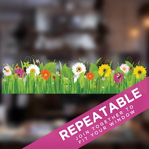 Wild Grass with Flowers & Insects Double-Sided Window Cling Sticker. Ideal Spring / Summer Window Border for Shops and Homes. Reusable Cling
