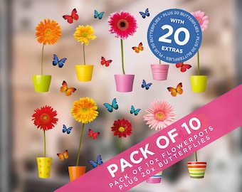 Flower Pot Window Clings - Colorful Static Cling Decorations
