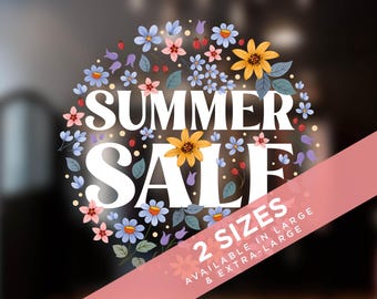 Summer Sale with Foliage Window Sticker Sale Window Cling for Retail Shop Storefront Sale Display. Easy to Apply Reusable Summer Sale Window