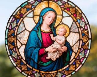 Madonna & Child Stained Glass Window Cling Sticker