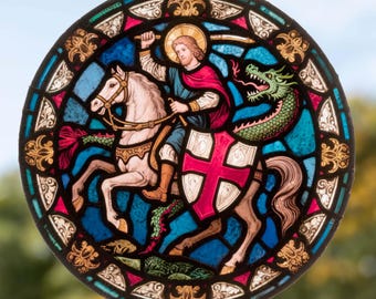 Stained Glass St George & the Dragon Window Cling Sticker