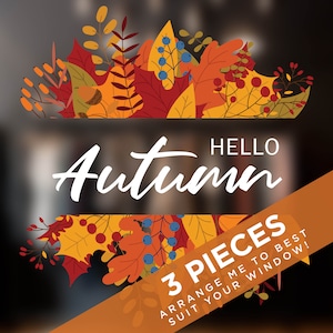 Hello Autumn Script with Foliage Window Stickers