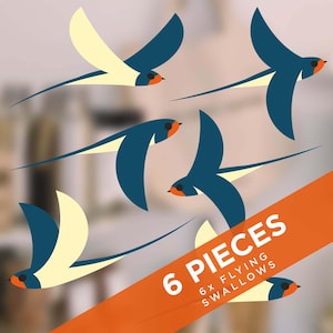 I Like Birds - Swallows Flying Window Stickers - Set of 6 Decorative Glass Static Clings. Bird Strike Prevention Bird Safety Window Clings