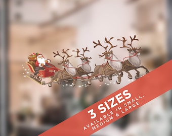 Pegatina navideña para ventana con trineo de Papá Noel y renos - Decoración navideña de doble cara para ventana de Stickers4