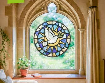 Extra-Large Stained Glass Dove with Olive Branch Window Cling Sticker