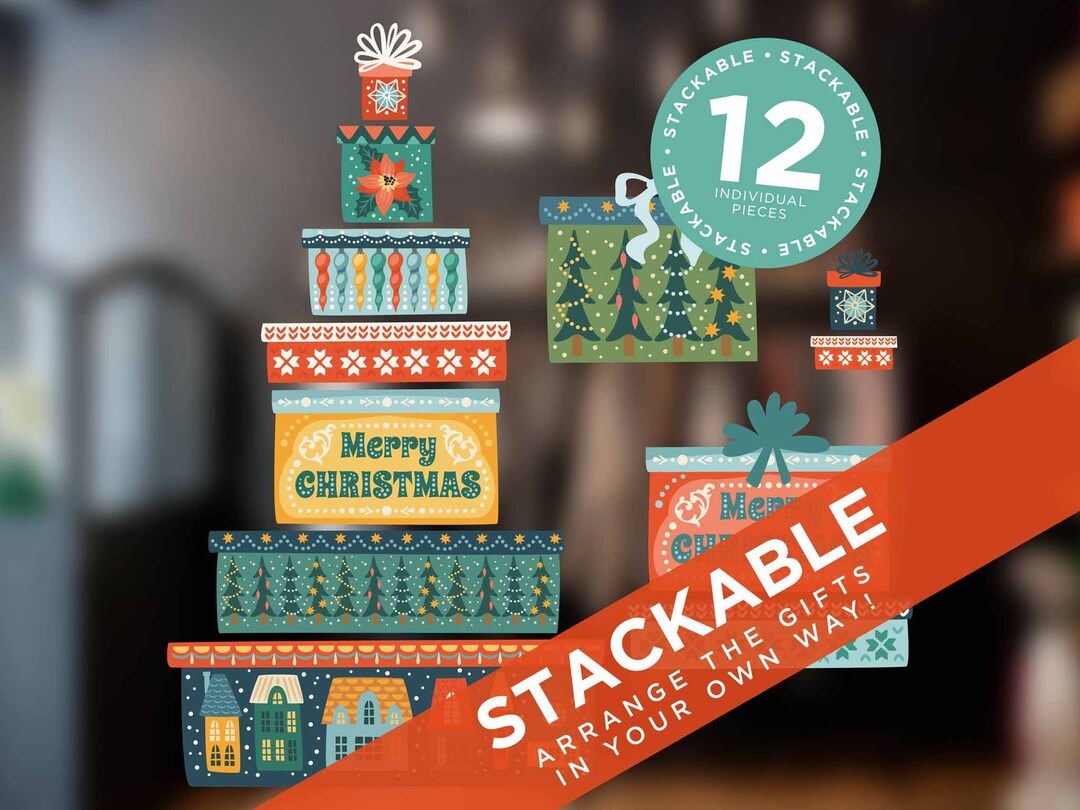 Scandi Stackable Christmas Gifts Window Stickers Reusable Xmas Clings