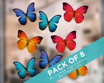 Large Beautiful Colourful Butterflies Cling Window Stickers - Anti-collision window stickers help prevent bird-strikes