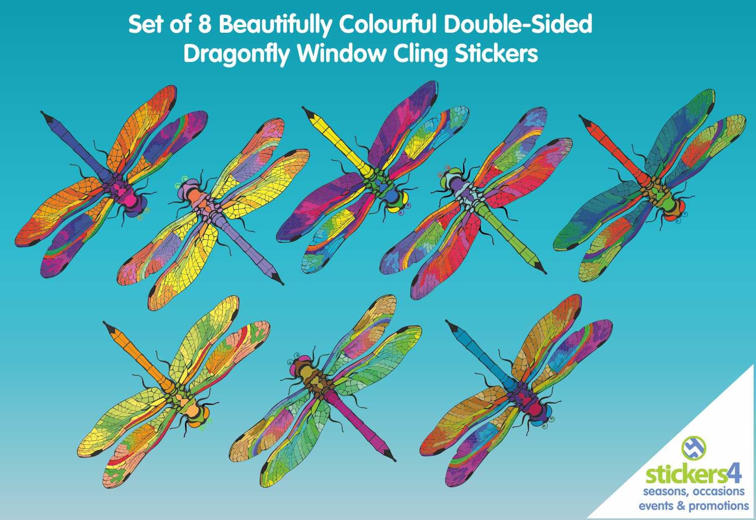 Dragonfly Double-Sided Static Cling Window Stickers Set of 8 Decorative Decals 