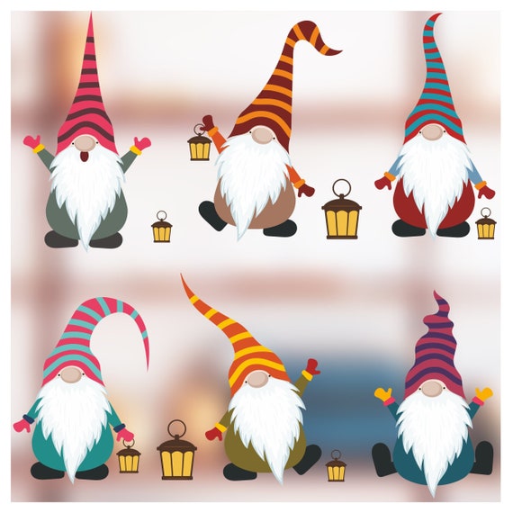 Download 6 Colourful Scandinavian Christmas Gnomes Glass Clings Or Etsy