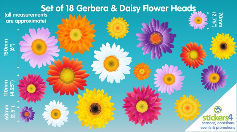 Deep Border Gerbera and Daisy Static Cling decorations for Window Display Flower Window Stickers